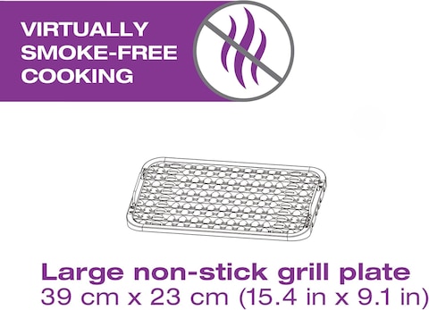 Smokeless Electric Indoor Grill &ndash; Large 15.4&quot; x 9.1&quot; Non-Stick Grill Plate &ndash; 1600W Powerful Health Grill with Adjustable Temp Control, Dishwasher-Safe