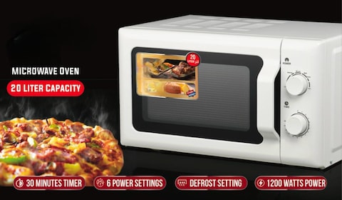 20L Microwave Oven with 1200W Power, 5 Preset Menus, 10 Power Levels &ndash; Grill, Reheat, Defrost, Child Lock, LED Display &ndash; Compact &amp; Energy Efficient
