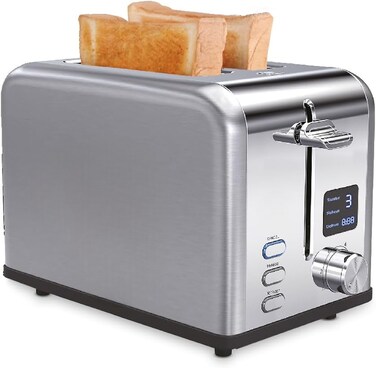 محمصة رقمية من Slice - محمصة خبز بفتحة واسعة جدًا تتسع لشريحتين مع رفع عالي مستقل، و6 مستويات تحميص، وأوضاع إذابة التجميد/إعادة التسخين/خبز البيغل