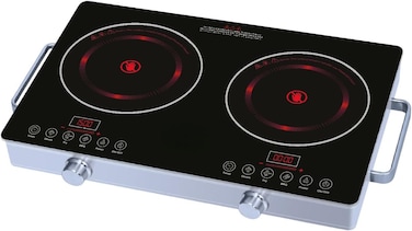 Electric Cooktop 2 Burner &ndash; 2800W Built-in Induction Stove with Finger Touch Control, 12 Power Levels &amp; Hot Surface Indicator &ndash; 120V Fast Heating for Pots/Pans (Black/Silver)