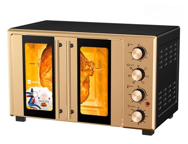 60L Electric Convection Oven &ndash; Double Glass Door Toaster Oven with 4 Knob Controls, Adjustable Thermostat &ndash; Household Countertop Oven for Baking, Roasting, French Toast