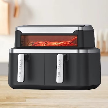 9L Dual Air Fryer with 4.2L Baskets + Extra 9L Basket, 10-in-1 Functions (Air Fry, Roast, Bake, Grill), Oil-Free Healthy Cooking, Non-Stick.