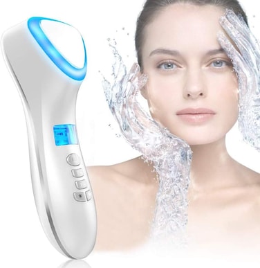 Facial Massager with Hot &amp; Cool Modes &ndash; Handheld Vibration Skin Care Device for Anti-Wrinkle, Puffiness, and Serums Absorption &ndash; Portable Face Beauty Tool for Glowing Skin (White)