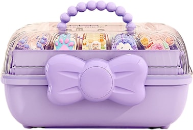 Hair Accessories Storage Box &ndash; 3-Tier Organizer for Hair Clips, Ties, Pins &amp; Jewelry &ndash; Clear Plastic Drawers with Dividers &ndash; Portable Multipurpose Beauty Case-Blue