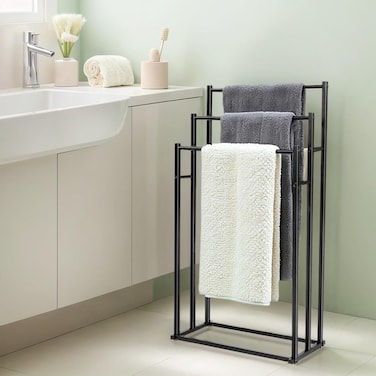 3-Tier Freestanding Towel Rack, Stainless Steel Bathroom Towel Holder &ndash; Space-Saving Drying Stand for Bath Towels, Bedroom, Pool, or Spa