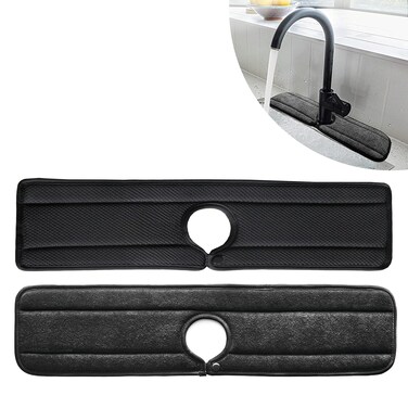 Extra Long Kitchen Sink Mat - Super Absorbent Microfiber Splash Guard &amp; Drip Catcher - Non-Slip, Machine Washable Sink Liner for Tap Handle Protection (Black)