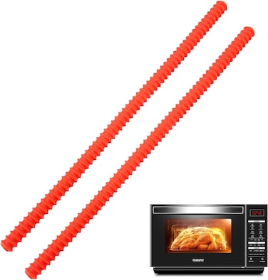 2 Pack Silicone Oven Rack Guards - Heat Resistant Rack Edge Protectors (Red) - Non-Slip Shelf Covers for Baking, Roasting - Burn &amp; Scratch Protection for Most Standard Ovens