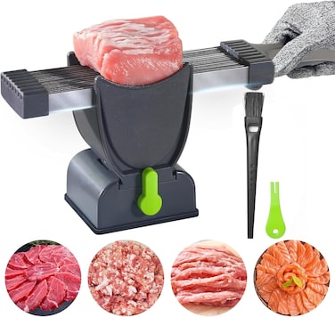 Manual Meat Slicer - Premium Food Cutter for Fresh Beef, Poultry &amp; Deli Meats - Adjustable Thickness Gray Meat Slicer with Non-Slip Base - Kitchen Slicing Tool for Home &amp; Commercial Use