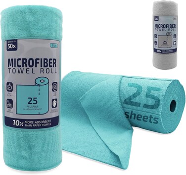 25-Pack Microfiber Cleaning Cloths Roll &ndash; Reusable, Multi-Purpose, 30x30cm &ndash; Streak-Free for Kitchen, Dishes, Cars, Glass, Countertops