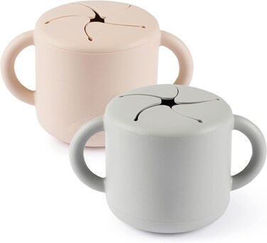 أكواب الوجبات الخفيفة للأطفال الصغار (عبوة من قطعتين) - حاوية وجبات خفيفة مقاومة للانسكاب وغير قابلة للانسكاب للأطفال الصغار والرضع - تصميم سهل الإمساك به أثناء التنقل.