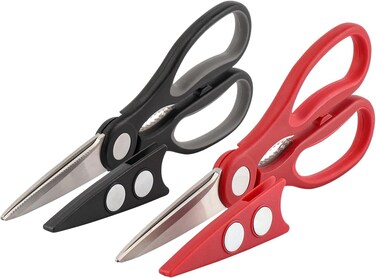 2-Pack Ultra Sharp Kitchen Scissors - Heavy Duty Stainless Steel Cooking Shears for Meat, Poultry, Herbs - Includes Magnetic Holder - Dishwasher Safe Food Scissors (8.6", Black &amp; Red)