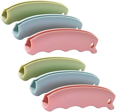 مجموعة من 6 حاملات مقبض لأكياس التسوق المصنوعة من السيليكون - حاملات أكياس بقالة شديدة التحمل للأكياس البلاستيكية والغسيل والمزيد - قبضة مريحة وقابلة لإعادة الاستخدام ومتينة