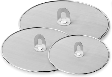 مجموعة من 3 قطع من شاشات الرش المصنوعة من الفولاذ المقاوم للصدأ - واقيات شحوم شبكية دقيقة مقاس 10 بوصة و11.5 بوصة و13 بوصة لمقالي القلي - مقبض قابل للطي ومقاوم للحرارة.