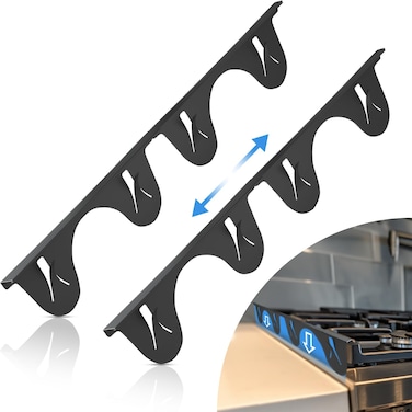 2-Pack Black Stainless Steel Stove Gap Covers &ndash; Adjustable Length (13.8" to 27.5") &ndash; Heat-Resistant Kitchen Counter Gap Guard for Range &amp; Oven.