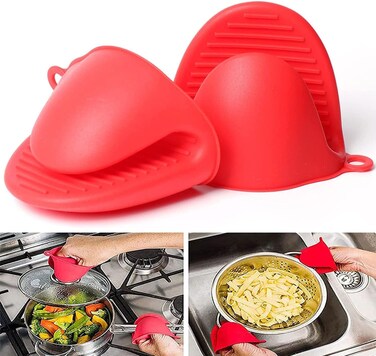 قفازات فرن وحاملات أواني من السيليكون المقاوم للحرارة (زوج واحد، أحمر) - قبضة مانعة للانزلاق للطهي والخبز والقلي الهوائي والشواء - قفازات أمان للمطبخ، متينة وسهلة التنظيف