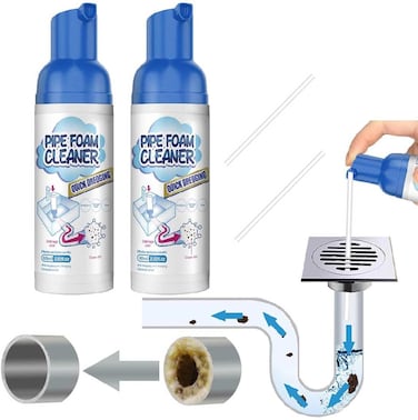 منظف ​​مصارف رغوي (عبوة من قطعتين) - مزيل سريع المفعول للانسدادات للأحواض والدشات وأحواض الاستحمام - يتمدد ليذيب الشعر والشحوم وبقايا الصابون