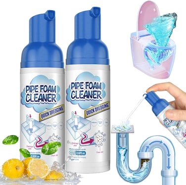 رغوة تنظيف المصارف (عبوة من قطعتين) - مزيل قوي للانسدادات للاستحمام والأحواض - يزيل بقايا الصابون وبقايا الطعام بسرعة