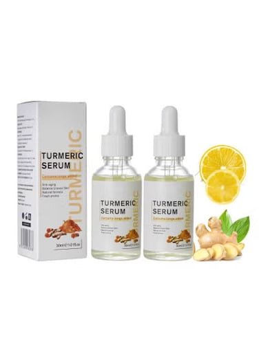 سيروم الكركم لتصحيح البقع الداكنة، قطعتان - سيروم الكركم الطبيعي للوجه لعلاج فرط التصبغ، وندبات حب الشباب، والبقع الداكنة، والتجاعيد، وعدم تناسق لون البشرة