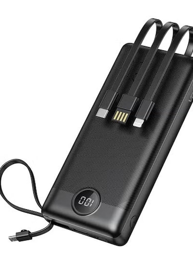 Portable Charger 10000mAh with Built-in Cables &ndash; Slim USB C Power Bank with LED Display, 5 Outputs &amp; 2 Inputs &ndash; External Battery Pack Compatible