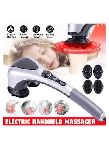 جهاز تدليك الظهر المحمول برأسين للتدفئة - تدليك اهتزازي عميق للأنسجة مع وظيفة التدفئة لاسترخاء العضلات وتسكين الآلام، جهاز تدليك محمول للعناية الصحية