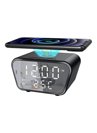 Wireless Fast Charging Alarm Clock &ndash; Qi-Certified Digital LED Clock with Dual Display, 3 Alarms, Temperature, Adjustable Brightness, USB Charging 
