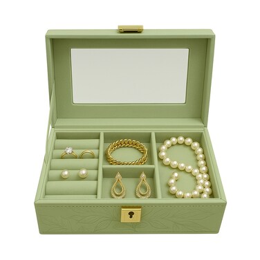 Jewelry Organizer Box &ndash; Double Layer Jewelry Tray for Women, Necklace Holder, Ring &amp; Earring Organizer, Premium Storage for Drawer, Pearl Pink Jewelry Box
