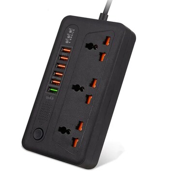 Universal Power Strip with 3 AC Outlets and 6 USB Ports with Quick Charge 3.0 18W Fast Charging Surge Protection for Home Office Travel