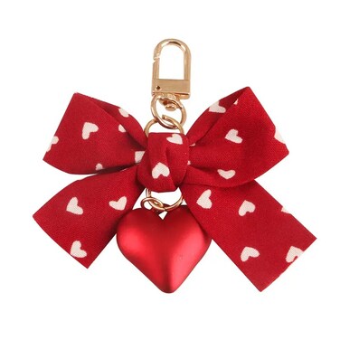 سلسلة مفاتيح كلاسيكية حمراء اللون مع قلادة على شكل قلب معدني صغير للنساء والفتيات - قلادة مخصصة لطيفة للهاتف والحقيبة والمحفظة - هدية ترويجية ومبتكرة