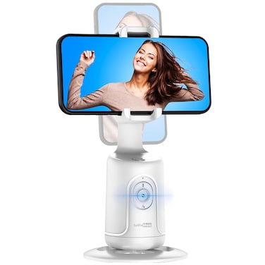 Auto Tracking Phone Holder 360 Degree Rotation with Gesture Control Metal Build Compatible with All Smartphones White