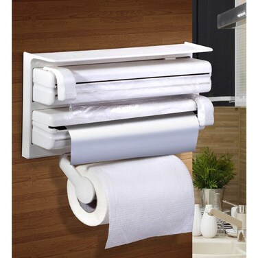 Triple Paper Dispenser Wall Mounted Kitchen Towel Holder Tissue Paper Roll Dispenser 3-in-1 Storage Rack for Cling Film Aluminum Foil and Paper Towels