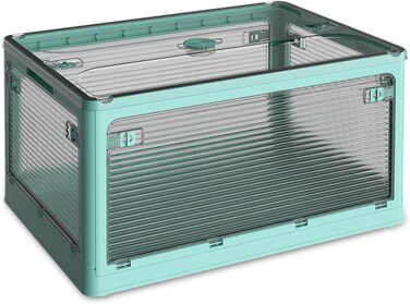 Foldable Car Trunk Organizer with Wheels &amp; Lids &ndash; XXL Portable Transparent Boot Organizer, Stackable Storage Box for Car, Picnic &amp; Camping &ndash;  (Blue)
