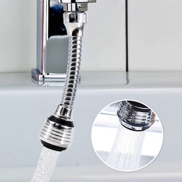 Flexible Faucet Sprayer with 360&deg; Rotation &ndash; Universal Kitchen Sink Aerator &amp; Hose Extension, Water-Saving Nozzle Filter Adapter, Stainless Steel Polished Silver &ndash; Pack of 1

