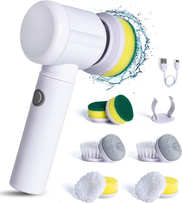Electric Spin Scrubber Set &ndash; Cordless Rechargeable Cleaning Brush with Multiple Heads, Powerful Electric Scrub Brush for Bathroom, Kitchen, Tile, Sink, Shoes