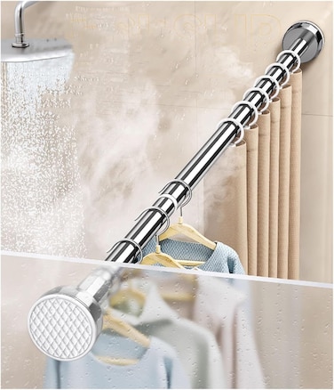 قضيب ستارة دش قابل للتعديل من الفولاذ المقاوم للصدأ وعمود تعليق للخزانة - قضيب فاصل للغرفة بدون حفر، قضيب خزانة تلسكوبي موفر للمساحة للستائر والملابس والحمام