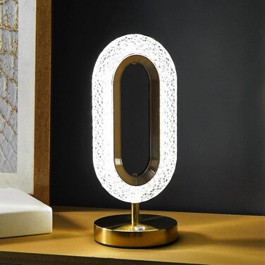 Ovate Crystal Table Lamp &ndash; 3-Way Dimmable Touch Control Nightstand Lamp, Gold Diamond Decorative Light for Bedroom, Living Room, Parties