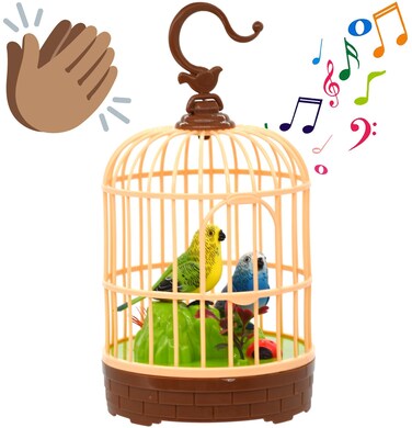 Mini Voice-Activated Bird Toy in Birdcage &ndash; Chirping Parrot with Fluttering Wings   Interactive Animal Toy for Babies, Toddlers &amp; Kids &ndash; Musical Toy Gift for Boys &amp; Girls
