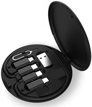 منظم كابلات USB مغناطيسي وصندوق تخزين محول OTG - حامل كابلات مغناطيسي متعدد الوظائف 6 في 1 مع مجموعة SIM، وإخراج البطاقة، ومحولات USB-C/Lightning/Micro