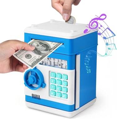 حصالة نقود إلكترونية للأطفال - لعبة حصالة نقود محمية بكلمة مرور مع فتحة للنقود وإيداع العملات المعدنية   هدايا للأولاد والبنات من سن ٥ إلى ١٠ سنوات