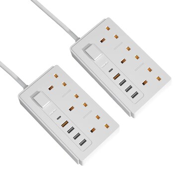 شريط طاقة 3250 واط مع شحن سريع بتقنية PD - امتداد منفذ كهربائي عالي الطاقة، واقي من التيار الزائد مع نظام أمان، محول متعدد المقابس أبيض للمنزل والمكتب