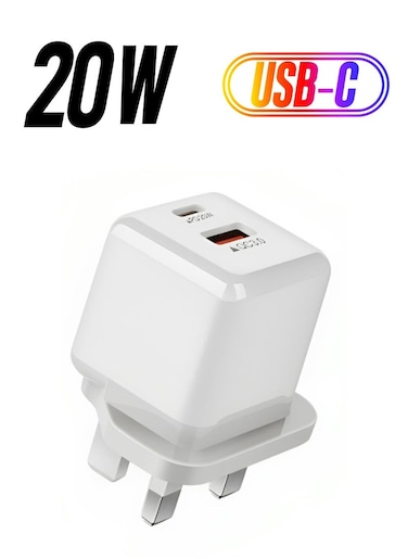 شاحن حائط مزدوج USB-C قابس شحن سريع 20 وات - محول طاقة PD صغير الحجم لأجهزة iPhone 15/14/13، iPad، Samsung Galaxy، Pixel، هواتف Android والمزيد