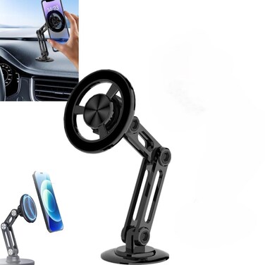 حامل هاتف مغناطيسي للسيارة بزاوية 360 درجة - حامل عالمي بدون استخدام اليدين مع مغناطيس قوي ودوران قابل للتعديل - متوافق مع لوحة القيادة والزجاج الأمامي