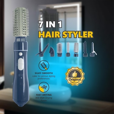 7-in-1 Multifunctional Hair Styler &ndash; Hot Air Brush with 7 Attachments, 3 Heat Settings (Cool/Medium/Hot), Anti-Frizz Blow Dryer &amp; Styling Tool for Curling, Straightening
