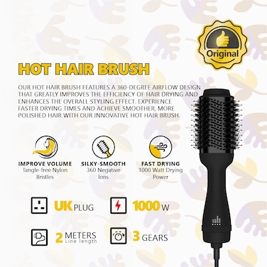 مصفف شعر أسود بمقبض مطلي بالسيليكون المقاوم للحرارة - تصميم سهل الاستخدام لتصفيف مريح وآمن