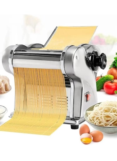 Manual Pasta Maker Machine &ndash;  Stainless Steel Noodle Maker with Dough Roller &amp; 1&ndash;4mm Adjustable Spaghetti Cutter, Automatic Pasta Pressing Machine
