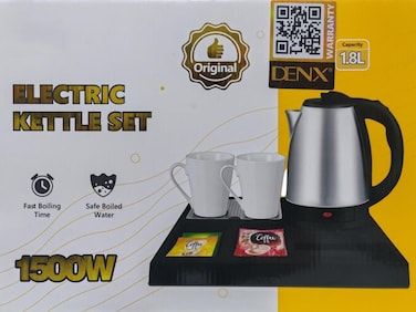 مجموعة غلايات كهربائية بقوة 1500 واط مع صينية وكوبين - غلاية فندقية سريعة الغليان سعة 1.8 لتر، غلاية سفر سوداء صغيرة الحجم مع إيقاف تشغيل تلقائي للفنادق والمكاتب وغرف الضيوف والاستخدام المنزلي