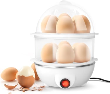 Double Layer Egg Cooker &ndash; 350W Electric Egg Boiler for 14 Eggs with Auto Shut-Off, BPA-Free Rapid Egg Steamer for Soft, Medium, Hard-Boiled Eggs (White)
