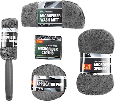 Car Cleaning Kit (Grey) &ndash; 9-in-1 Auto Detailing Set with Microfiber Towels, Wash Mitt, Cleaning Gel, Brush &amp; More &ndash; Interior &amp; Exterior Car Care Tools for All Vehicles