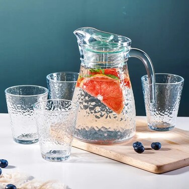High-Quality Glass Pitcher Set with Lid &ndash; Large Capacity Lemonade, Iced Tea, Juice &amp; Coffee Water Jug &ndash; Heat-Resistant Glass Kettle with Cups   Hot &amp; Cold Beverage Carafe
