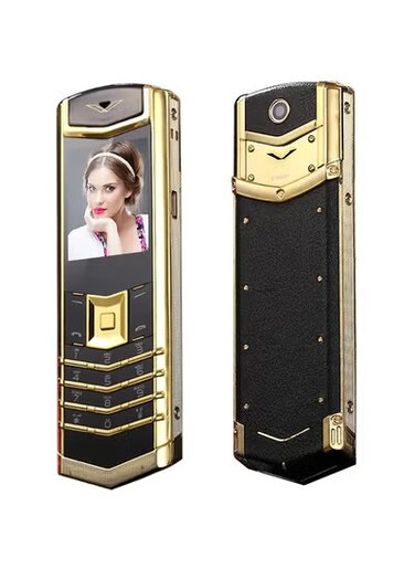 Unlocked Luxury Mini Phone for Seniors with Dialer Keypad and Leather Back Cover &ndash; GSM Compatible Golden Cell Phone &ndash; Wholesale Friendly