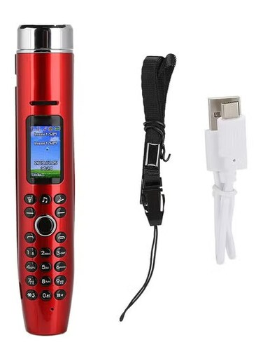 Multifunctional Dual SIM Mini Mobile Phone &ndash; 0.96-Inch Display, Built-In Lighter and Torch, Stylish Pen-Shaped Design, Dual Standby, Elegant Red Color

